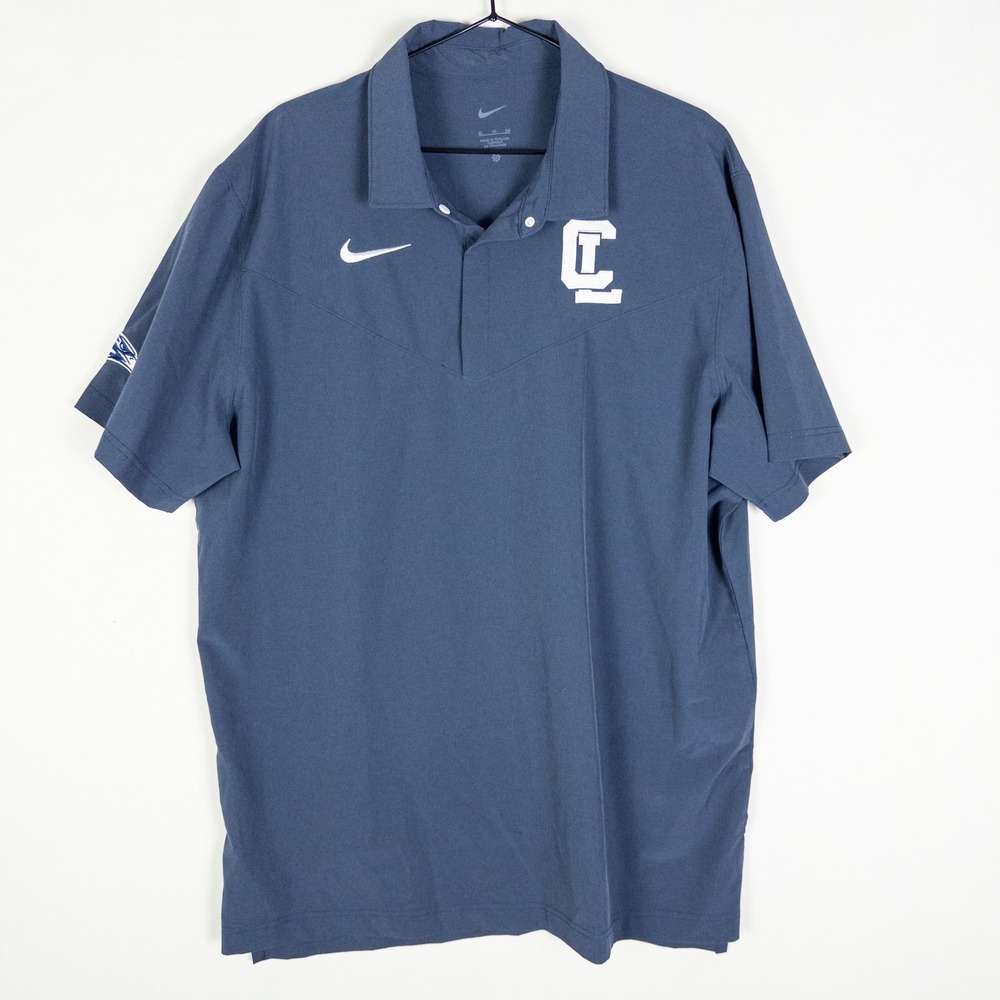 Nike Embroidered Swoosh College Logo Polo Shirt Mens XL Navy Blue Streetwear Ath